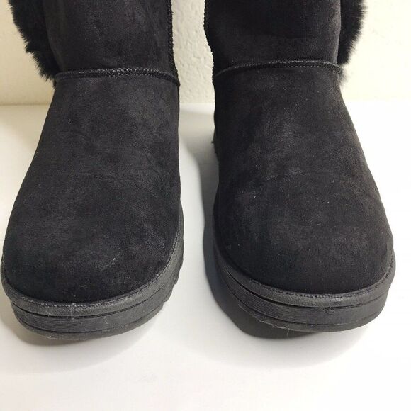 SO for Kohl's Womens Abigail Boots Faux Fur Black Slip On Button Detail Size 8 M - Picture 3 of 11